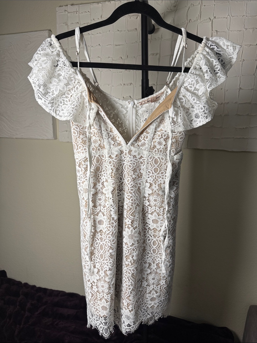 For Love & Lemons Rosemary Mini Dress White Floral Lace Off Shoulder Size S